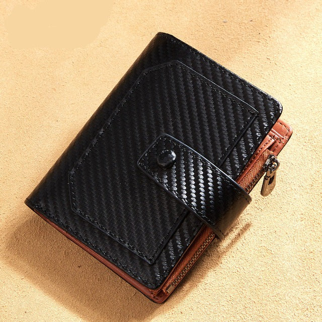 Vintage Genuine Leather Men's Wallet-Wallets & Money Clips-Carbon Fiber-Free Shipping Leatheretro