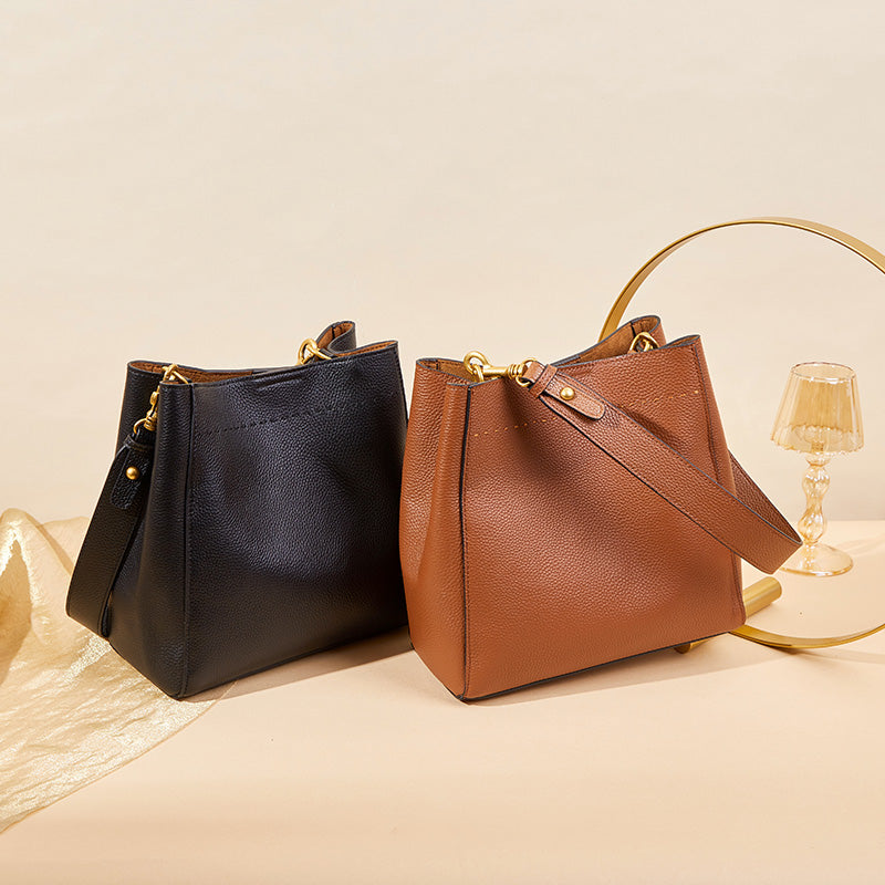 Genuine Leather Large Bucket Shoulder Bag-Handbags-Brown-Free Shipping Leatheretro