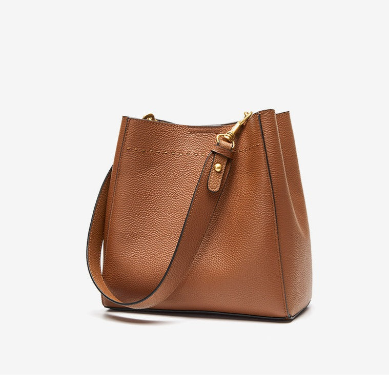 Genuine Leather Large Bucket Shoulder Bag-Handbags-Brown-Free Shipping Leatheretro