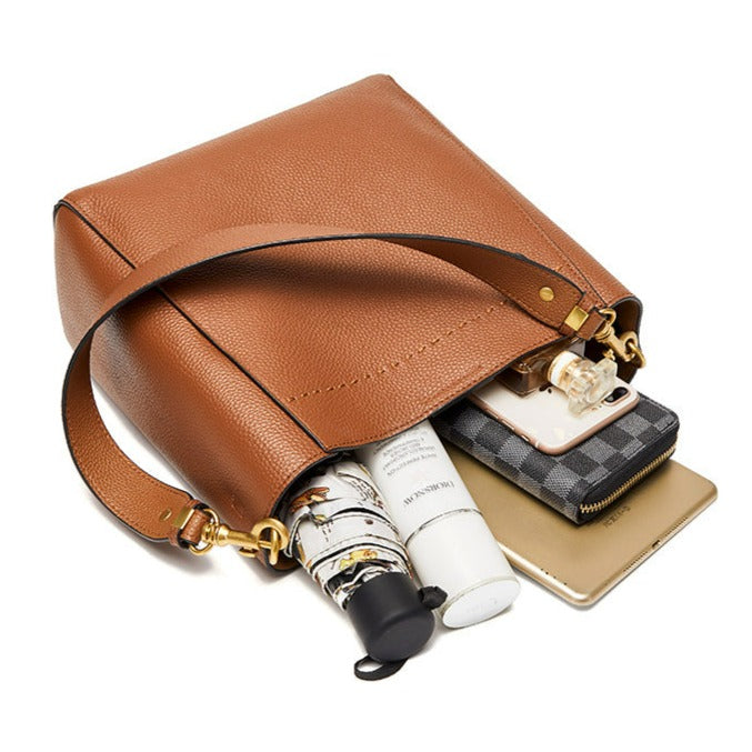 Genuine Leather Large Bucket Shoulder Bag-Handbags-Brown-Free Shipping Leatheretro