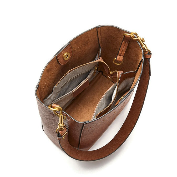 Genuine Leather Large Bucket Shoulder Bag-Handbags-Brown-Free Shipping Leatheretro
