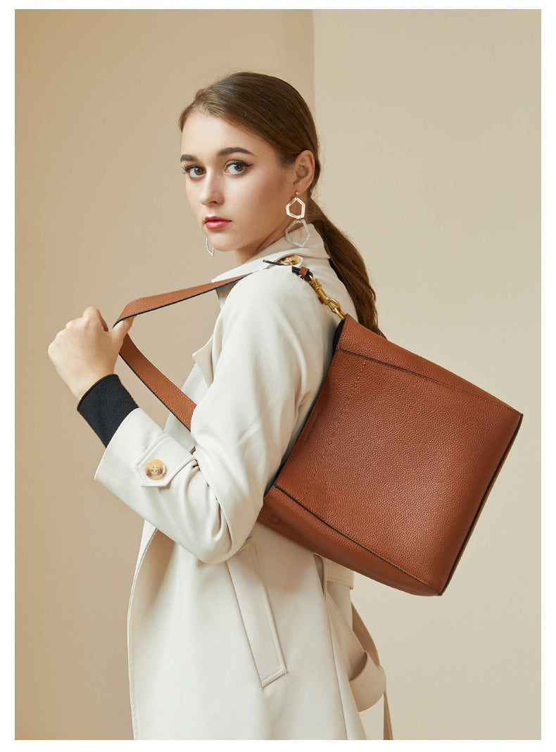 Genuine Leather Large Bucket Shoulder Bag-Handbags-Brown-Free Shipping Leatheretro