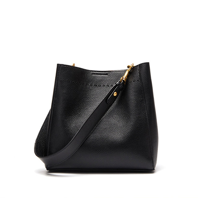 Genuine Leather Large Bucket Shoulder Bag-Handbags-Black-Free Shipping Leatheretro