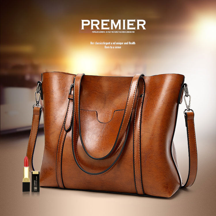 Oil Wax Leather Women Shoulder Bag-Handbags-Black-Free Shipping Leatheretro