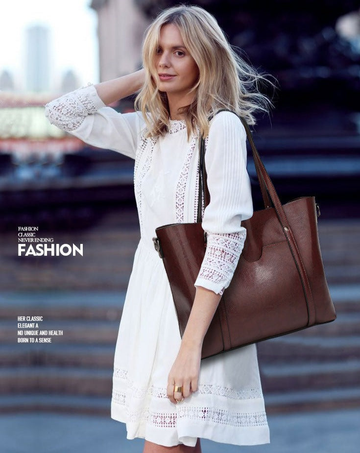Oil Wax Leather Women Shoulder Bag-Handbags-Black-Free Shipping Leatheretro