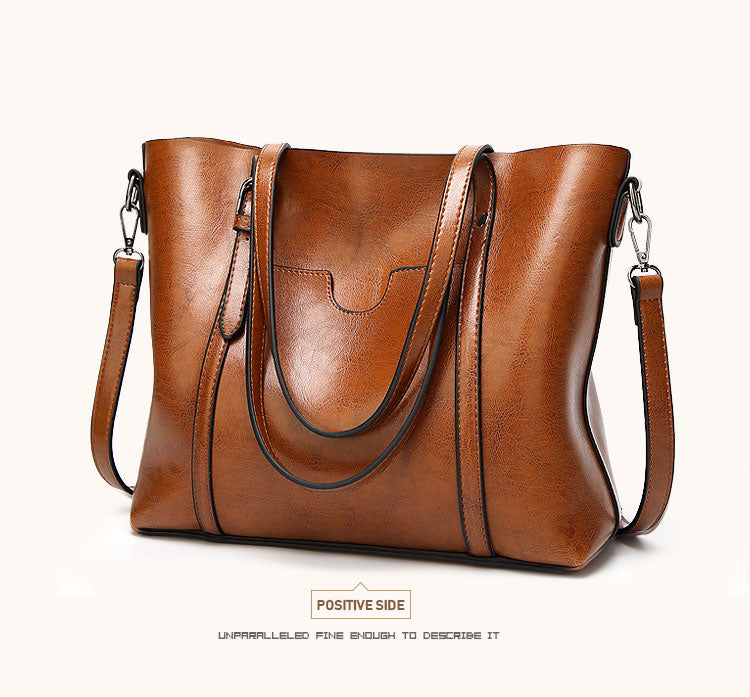 Oil Wax Leather Women Shoulder Bag-Handbags-Black-Free Shipping Leatheretro