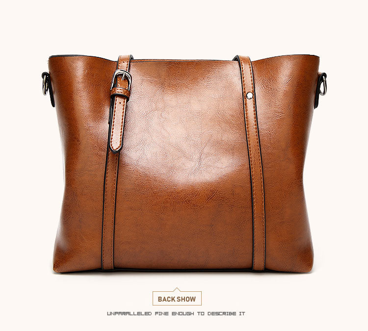 Oil Wax Leather Women Shoulder Bag-Handbags-Black-Free Shipping Leatheretro