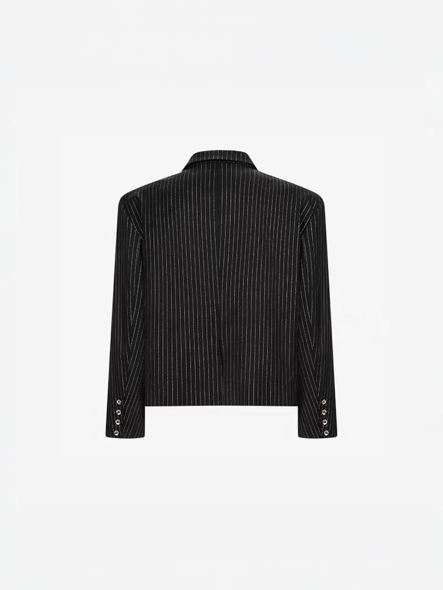 TIWILLTANG Cropped Pinstripe Strap Blazer-Jacket-S-Black-Free Shipping Leatheretro