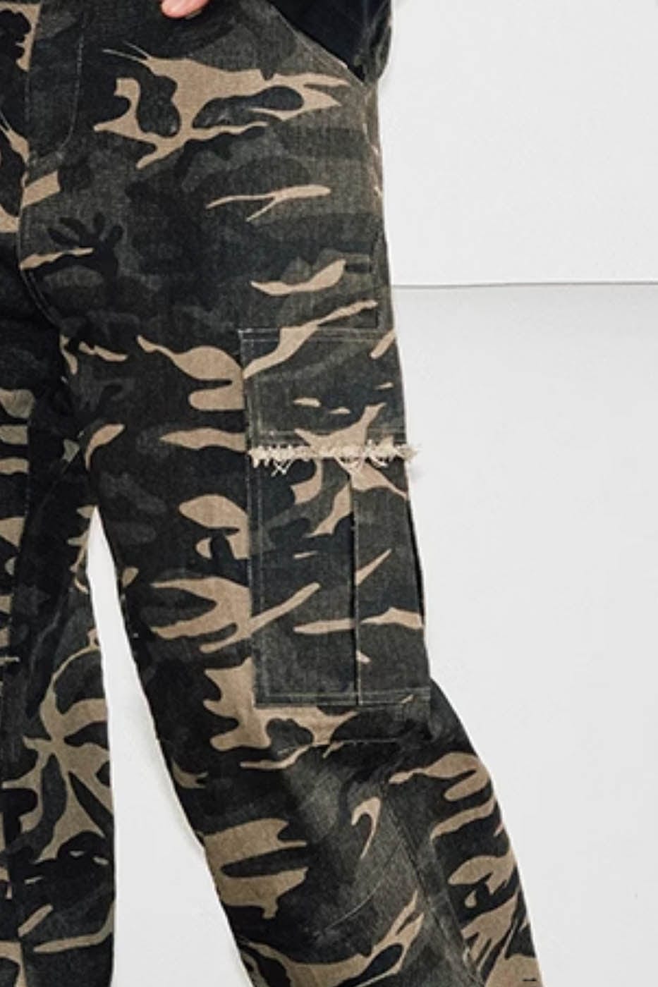 KREATE Camo Frayed Cargo-Pants-S-Free Shipping Leatheretro