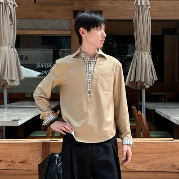 KREATE Faux Layered Plaid V-Neck Shirt-Shirt-S-Free Shipping Leatheretro