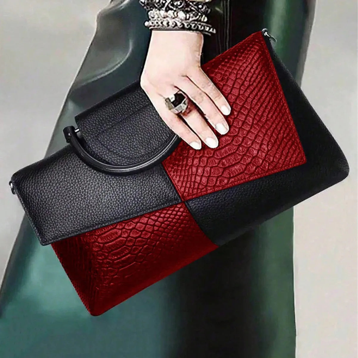 Large Capacity Crocodile Pattern Fashion Slouch Bag - New Style Party Handbag-Handbags-Red-Free Shipping Leatheretro