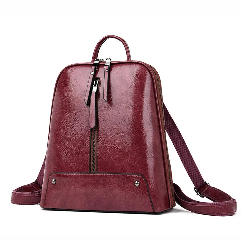 Large Capacity Women's Leather Backpack - Fashion Travel Bag-Backpacks-Red-Free Shipping Leatheretro