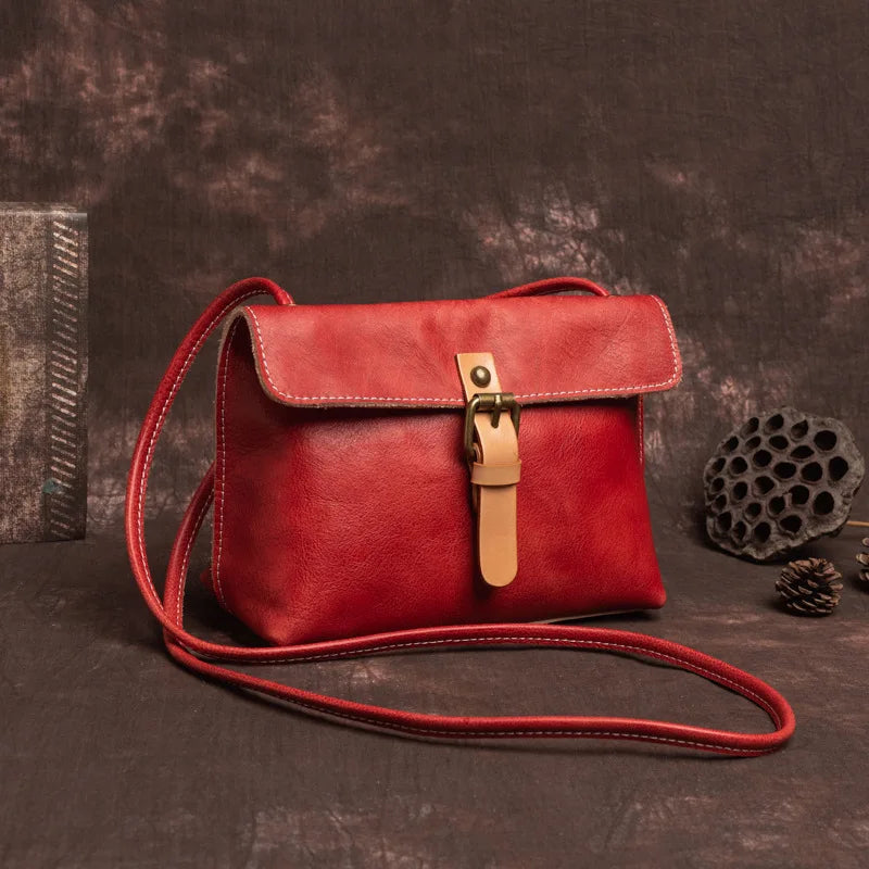 Vintage Genuine Leather Crossbody Bag for Women-Handbags-Red-Free Shipping Leatheretro
