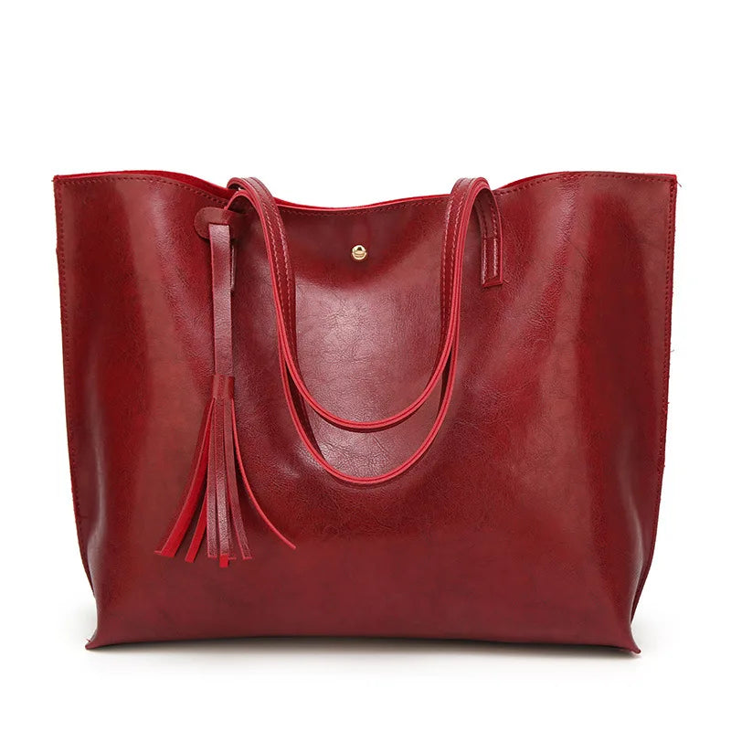 Women’s Oil Wax Leather Shoulder Bag – Large Tote Handbag-Tote Bag-Brick Red-Free Shipping Leatheretro