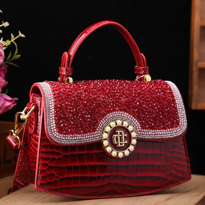 Crocodile Pattern Genuine Leather Women's Handbags - Portable Shell Tote Bags-Handbags-Red-Free Shipping Leatheretro