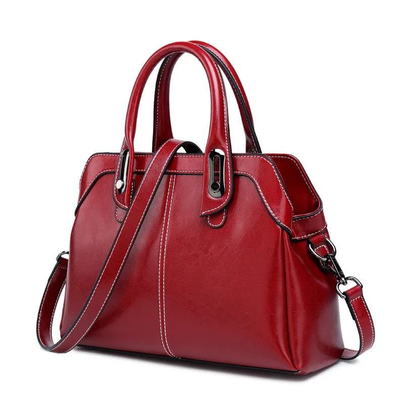 Genuine Leather Women Handbag – Top Handle Crossbody Messenger Bag-Handbags-Brick Red-Free Shipping Leatheretro