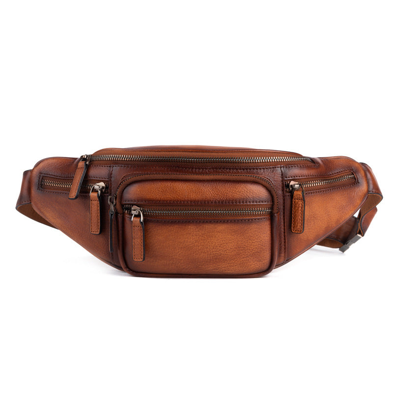 Vintage Cowhide Leather Chest & Waist Bag – Vegetable Tanned, Dual-Purpose Casual Style-Chest Bags-Retro Brown-Free Shipping Leatheretro