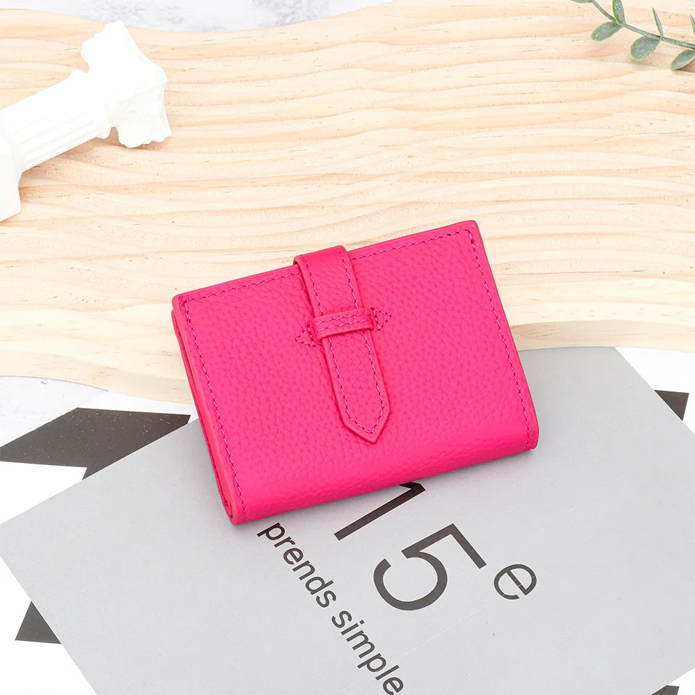 Luxury Design Genuine Leather Small Wallet-Wallets & Money Clips-Rose Red-Free Shipping Leatheretro