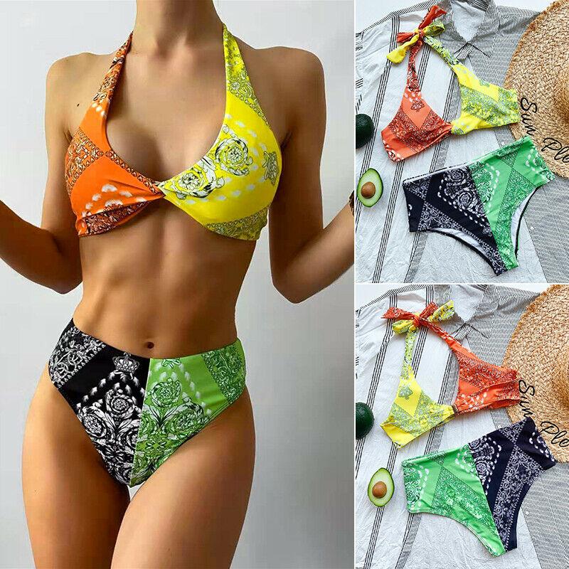 Womens High Waist Triangle Swimwear-Women Swimwear-Floral-S-Free Shipping Leatheretro