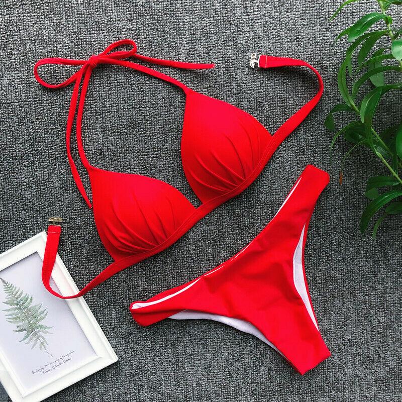 Womens Swimwear Triangle Bikini Set-Women Swimwear-Red-S-Free Shipping Leatheretro