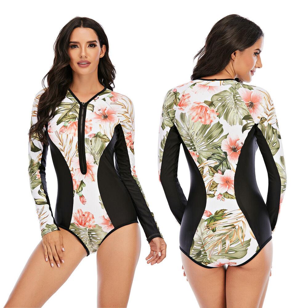 Women Zip Front Long Sleeve One Piece Swimsuit-Women Swimwear-S-Free Shipping Leatheretro