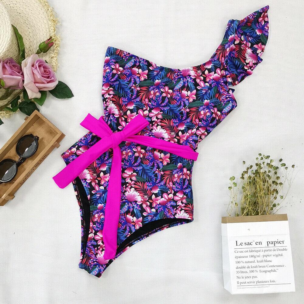 One Shoulder Swimwear Monokini Bikini-Women Swimwear-Flower#1-S-Free Shipping Leatheretro