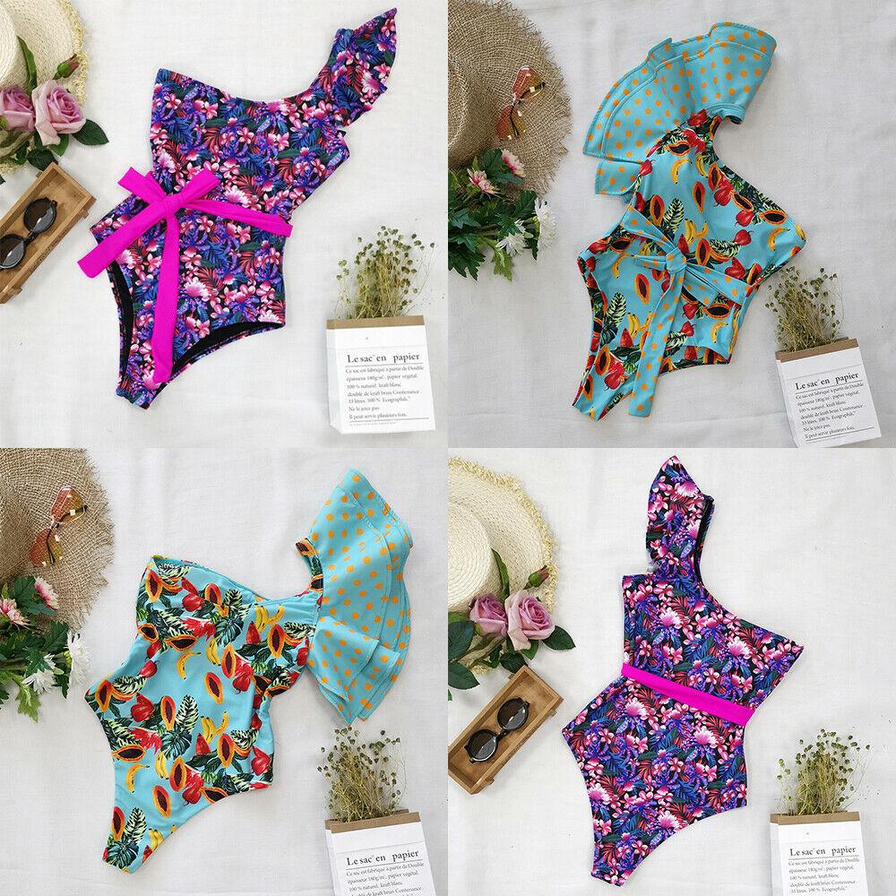 One Shoulder Swimwear Monokini Bikini-Women Swimwear-Flower#1-S-Free Shipping Leatheretro