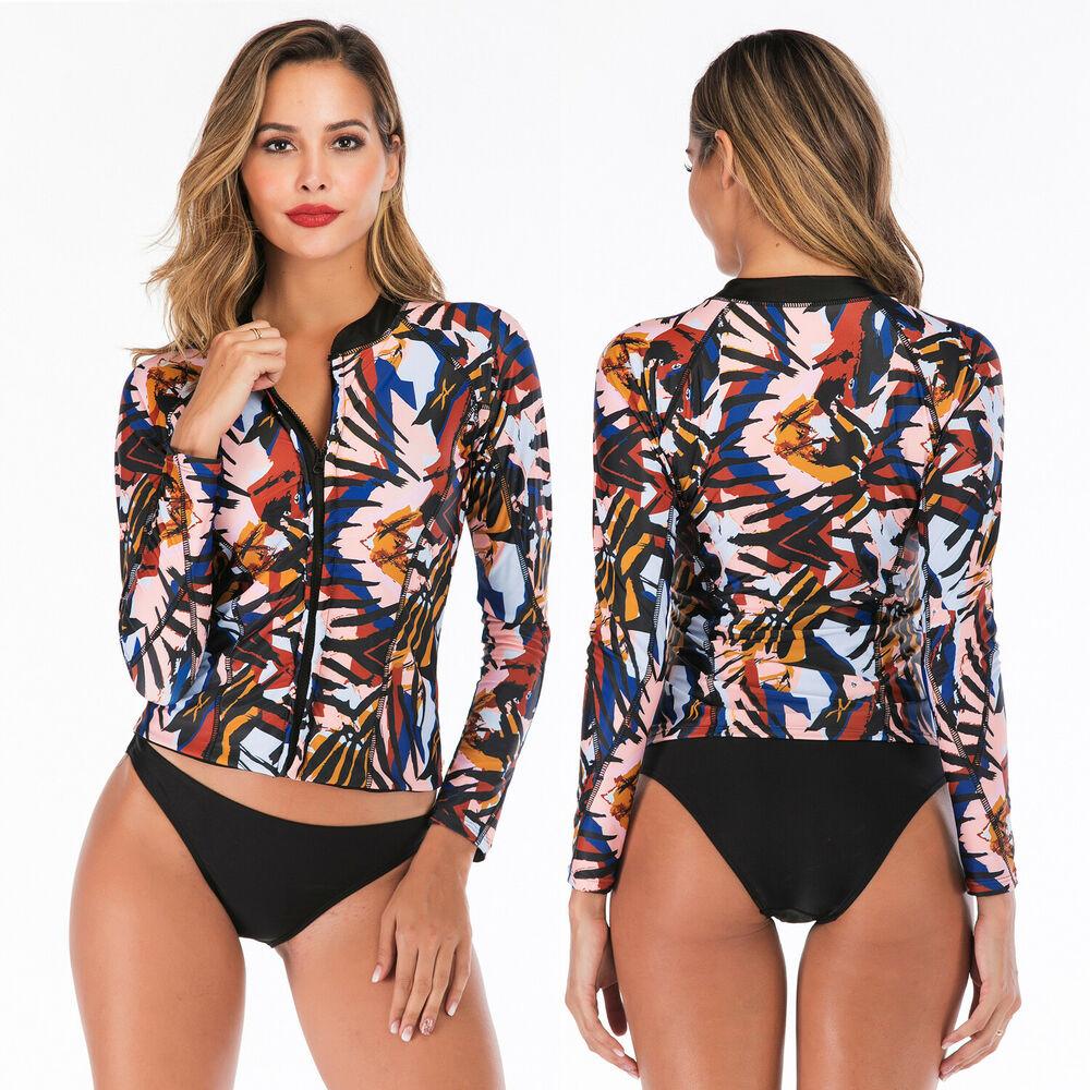 Women Zip Front Long Sleeve Swimwear-Women Swimwear-S-Multicolor-Free Shipping Leatheretro