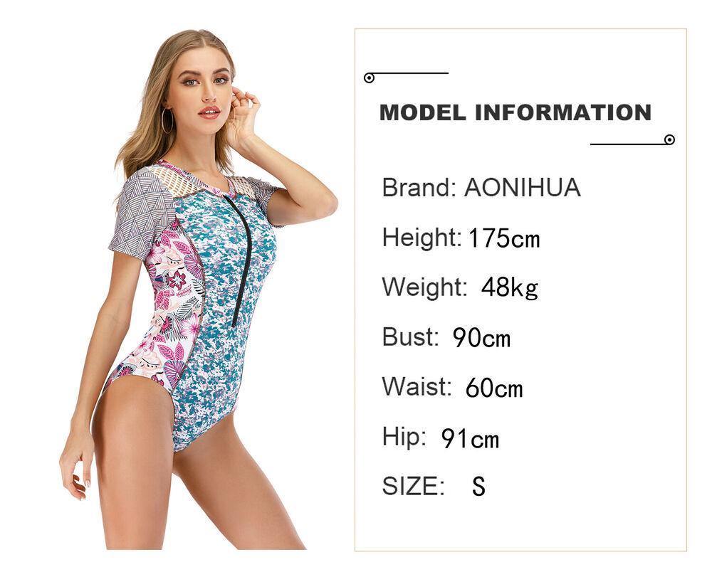 Short Sleeve One Piece Rash Guard Swimwear-Women Swimwear-S-Free Shipping Leatheretro