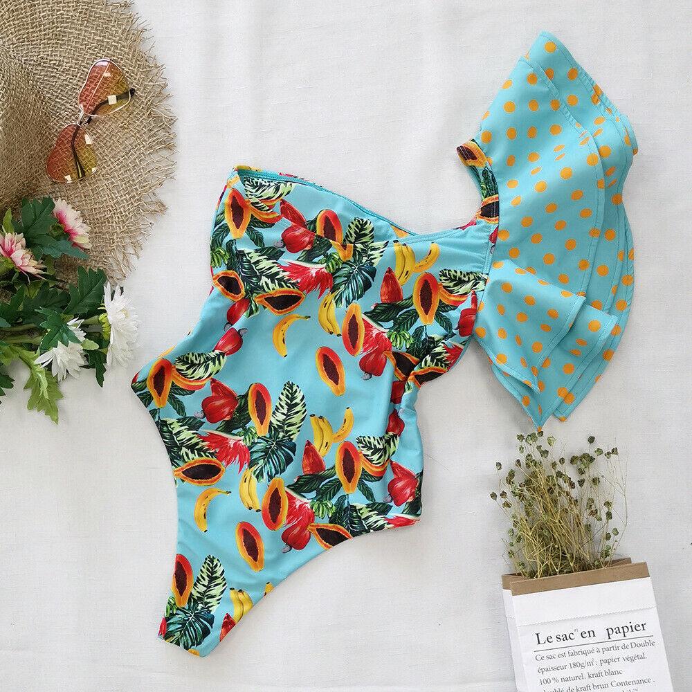 One Shoulder Swimwear Monokini Bikini-Women Swimwear-Flower#4-S-Free Shipping Leatheretro