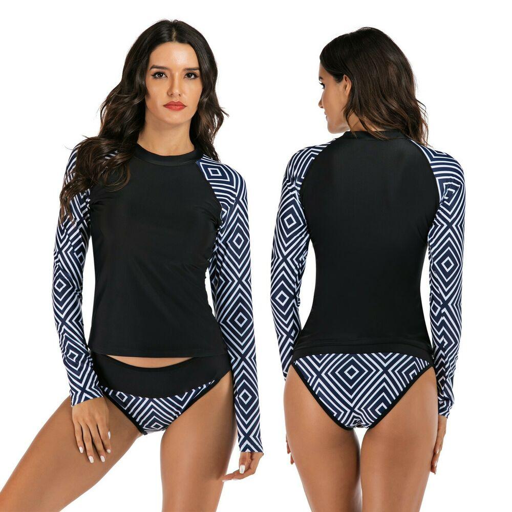 Sexy Long Sleeve Sports Swimwear-Women Swimwear-S-Black-Free Shipping Leatheretro