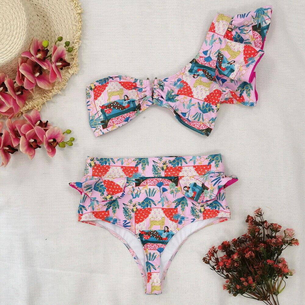 One Shoulder High Waist Bra Bikini Set-Women Swimwear-Pink-S-Free Shipping Leatheretro