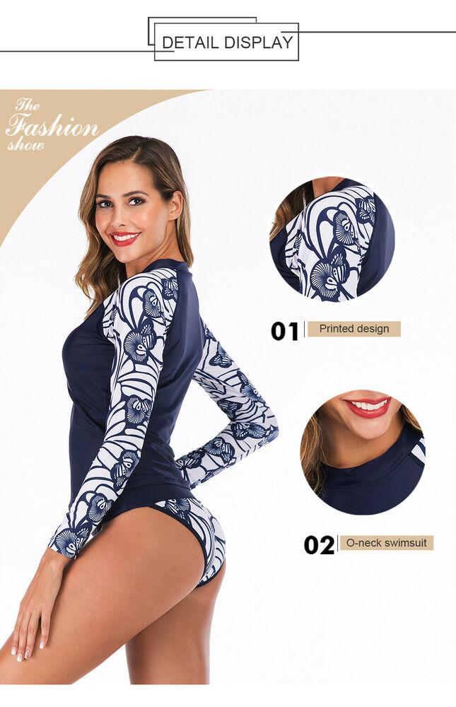 Long Sleeve Two Piece Rash Guard Swimwear-Women Swimwear-S-Free Shipping Leatheretro