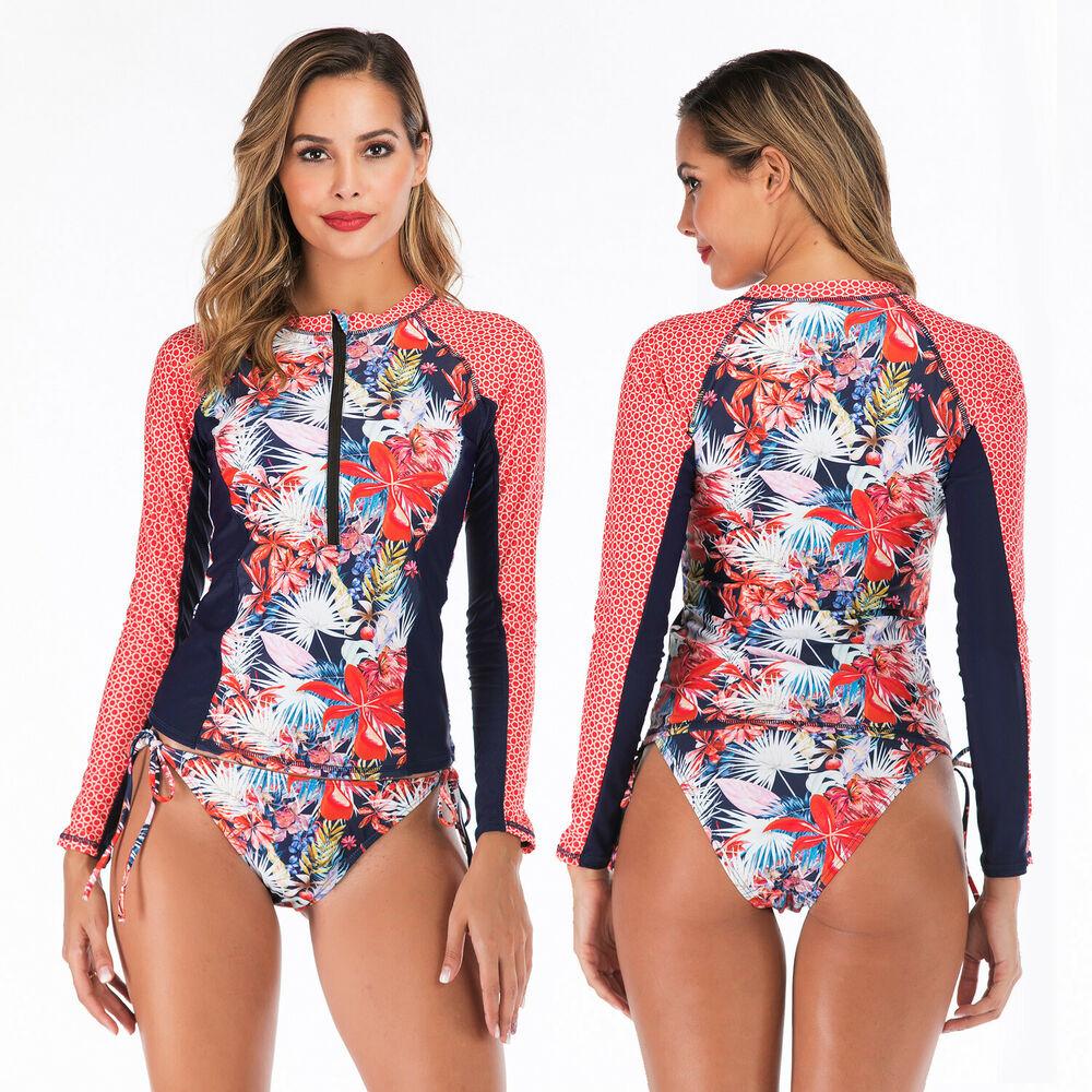 Pink Long Sleeve Two Piece Rash Guard Swimwear-Women Swimwear-S-Free Shipping Leatheretro