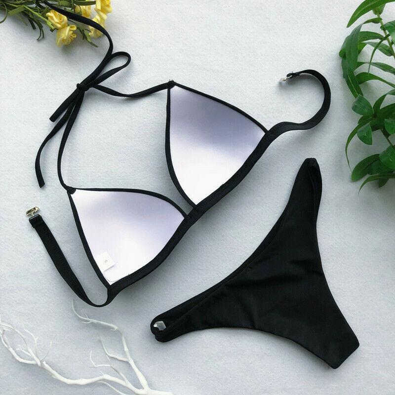 Womens Swimwear Triangle Bikini Set-Women Swimwear-White-S-Free Shipping Leatheretro