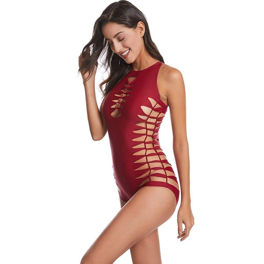 Sexy One Piece Bikini Swimsuit-Women Swimwear-Red-S-Free Shipping Leatheretro