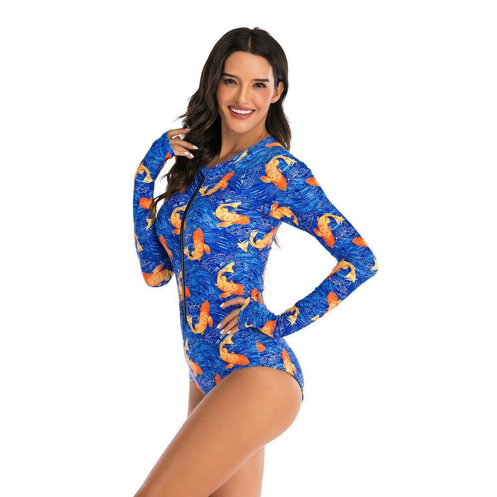 Long Sleeve One Piece Swimsuit-Women Swimwear-S-Free Shipping Leatheretro