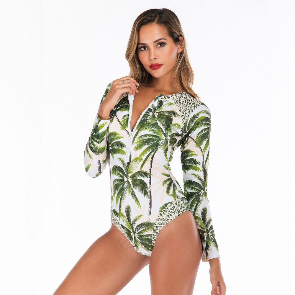 Sexy Zip Front Rash Guard Swimsuit-Women Swimwear-S-Coco-Free Shipping Leatheretro