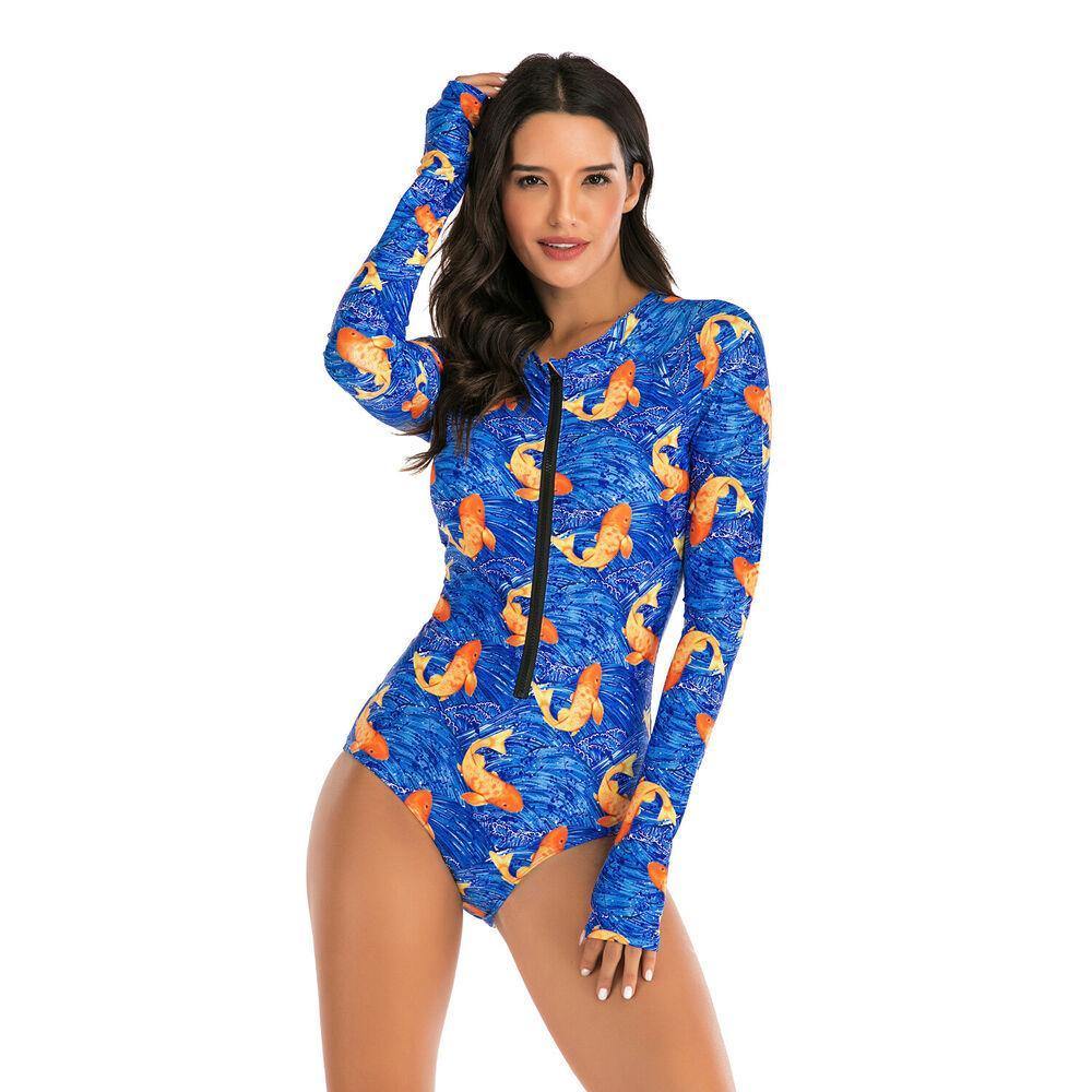 Long Sleeve One Piece Swimsuit-Women Swimwear-S-Free Shipping Leatheretro