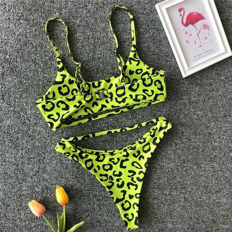 Leopard Print Solid Bikini Set Suits Swimwear-Women Swimwear-Black-S-Free Shipping Leatheretro