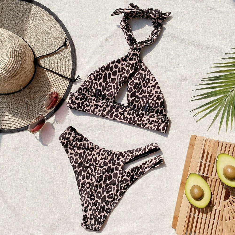 Sexy Women's Leopard Bikini Bra Swimsuit-Women Swimwear-Black-S-Free Shipping Leatheretro