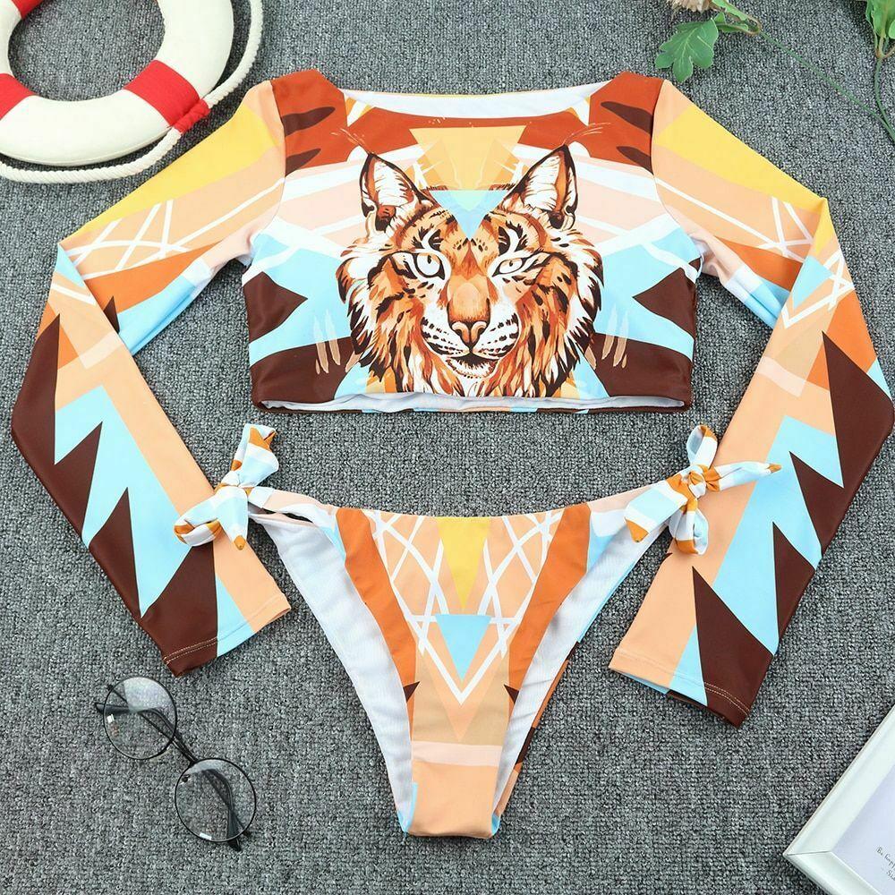 Rash Guard Bikini Tiger Print Swimwear-Women Swimwear-S-Leopard print-Free Shipping Leatheretro