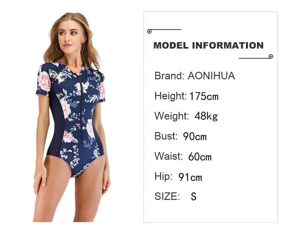 Floral Short Sleeve One Piece Swimwear-Women Swimwear-S-Free Shipping Leatheretro