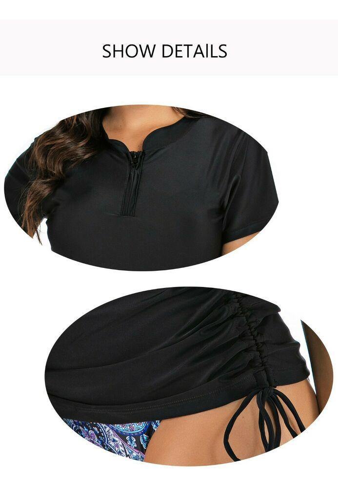 Black Short Sleeve Two Piece Swimsuit-Women Swimwear-S-Free Shipping Leatheretro