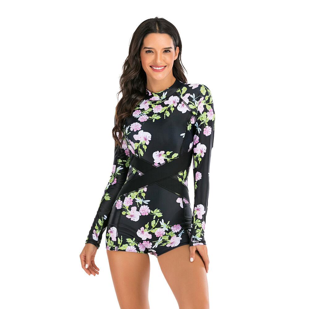 Long Sleeve One Piece Suit Swimwear-Women Swimwear-S-Free Shipping Leatheretro