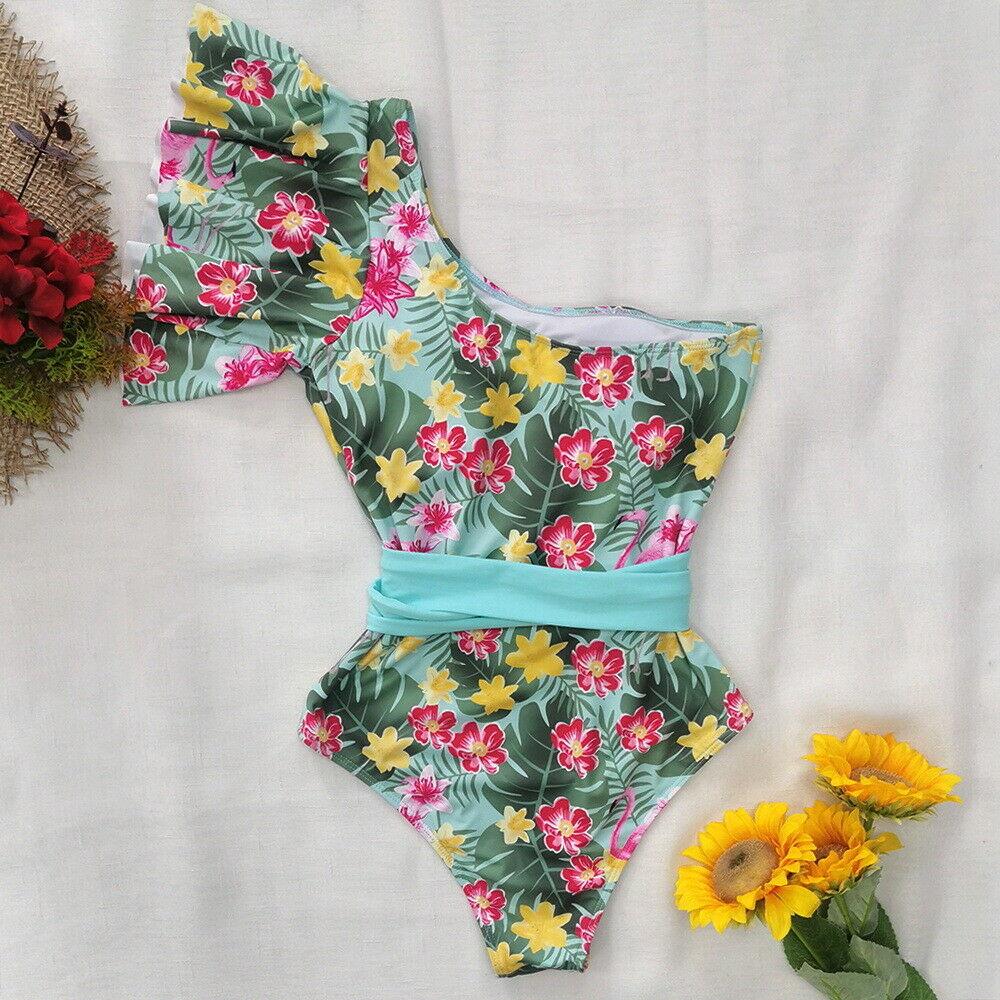 One Shoulder Swimwear Monokini Bikini-Women Swimwear-Flower#1-S-Free Shipping Leatheretro