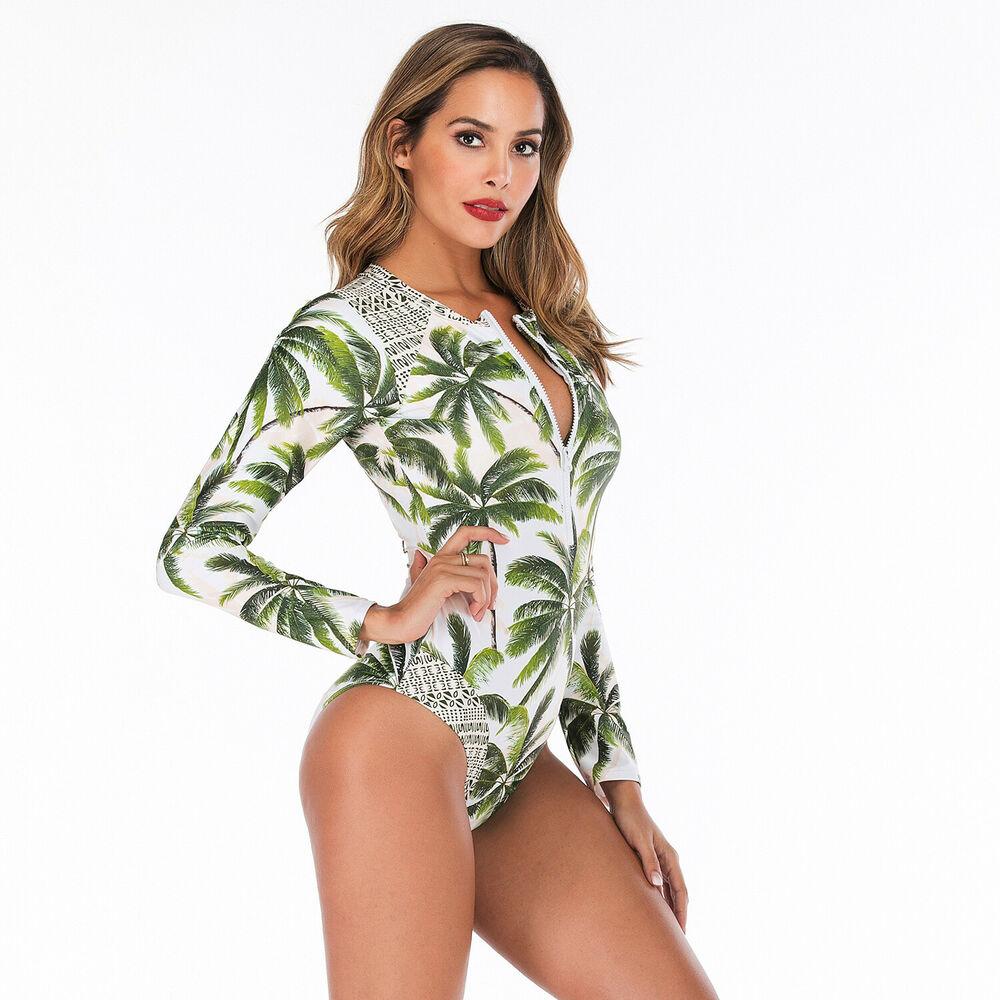 Sexy Zip Front Rash Guard Swimsuit-Women Swimwear-S-Coco-Free Shipping Leatheretro