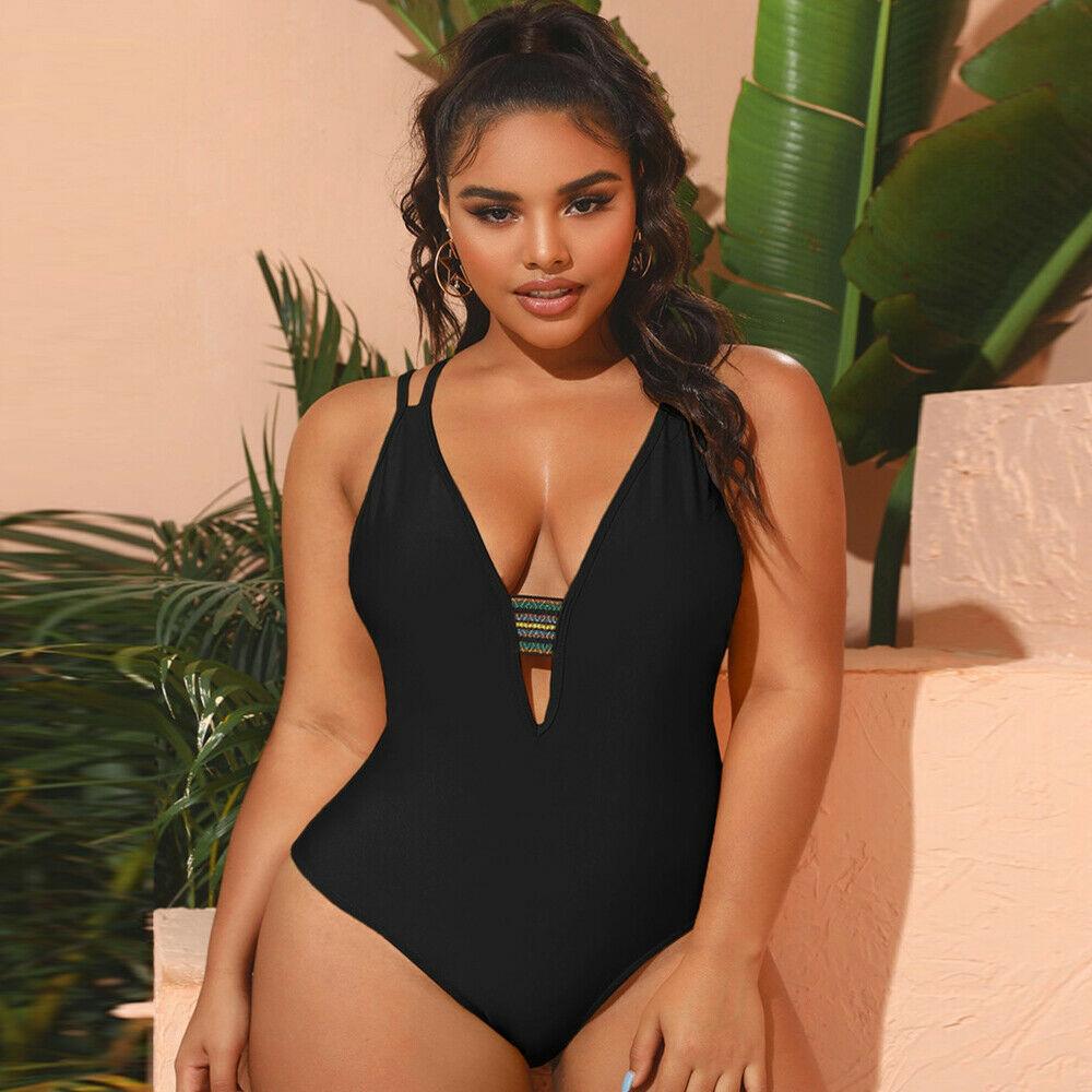 Plus Size One Piece Swimwear Swimsuit-Plus Size Swimwear-Black-L-Free Shipping Leatheretro