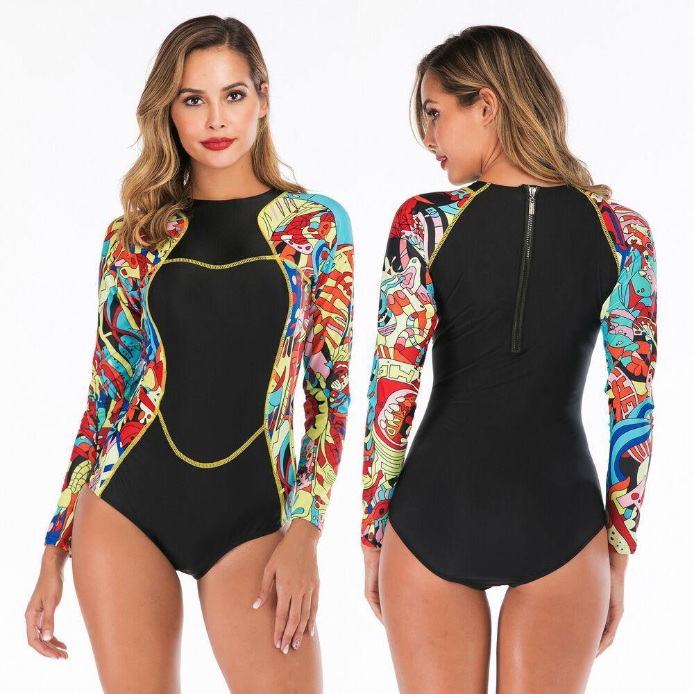 Sexy Zip Back Rash Guard Swimwear-Women Swimwear-S-Black-Free Shipping Leatheretro