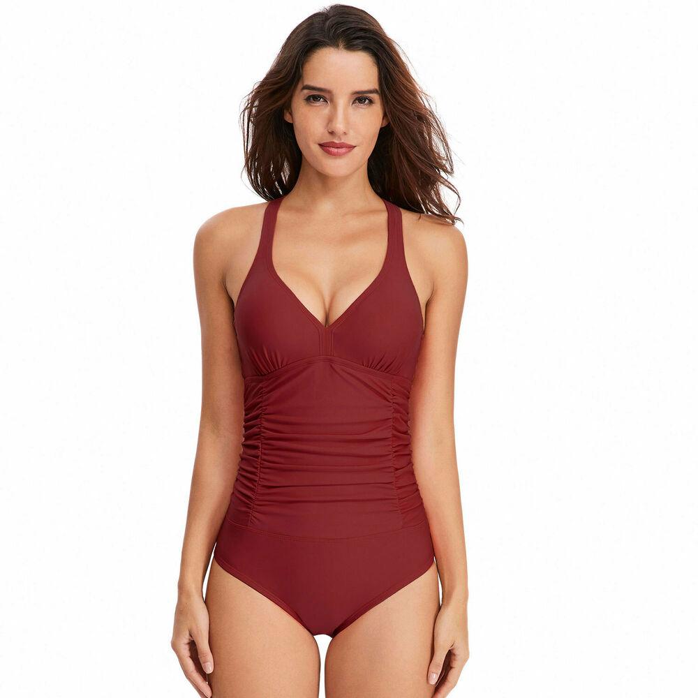 Sexy Black One PieceWireless Swimsuit-Women Swimwear-S-Wine Red-Free Shipping Leatheretro